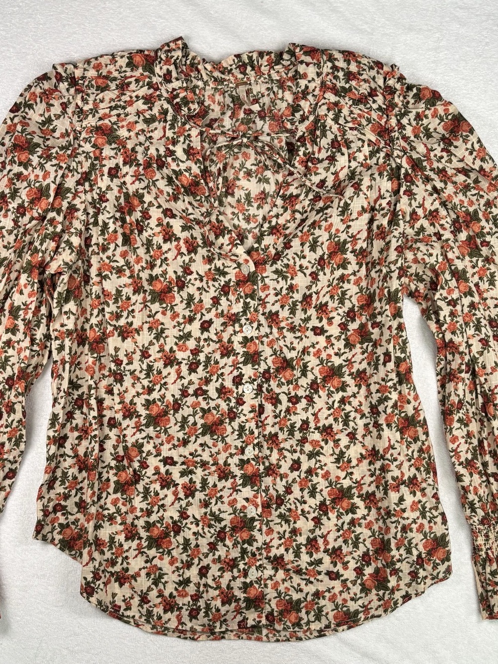 Free People Meant to Be Floral Button Down Cotton Blouse Size Large Like New